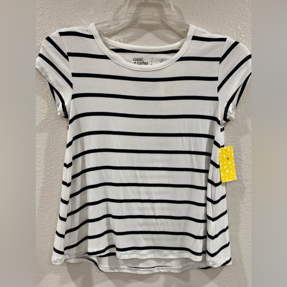 Rumi + Ryder Black and White Striped girls Top NWT